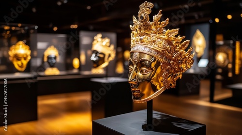 Obraz na płótnie A gold mask is displayed in a museum w salonie