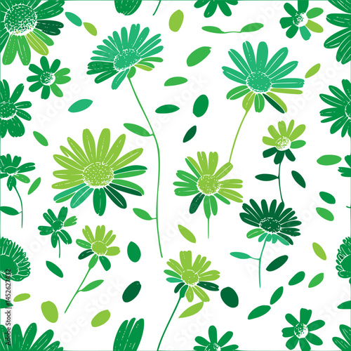 Floral Meadow: A Seamless Pattern of Green Daisies for Textile Design and Prints