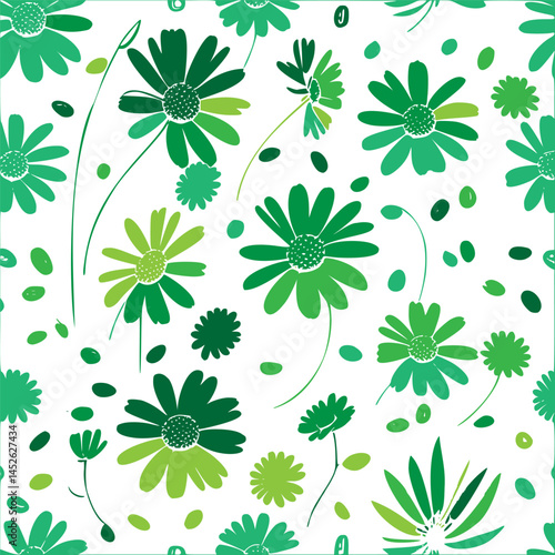 Vibrant floral pattern with shades of green, creating a harmonious botanical design