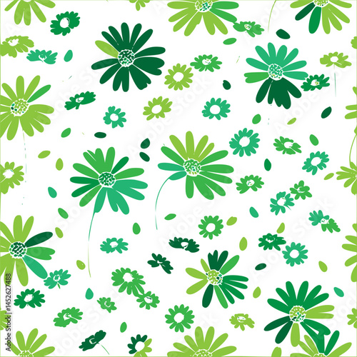 Floral fantasy: Green hued blossoms in a meadow inspired vibrant decorative pattern