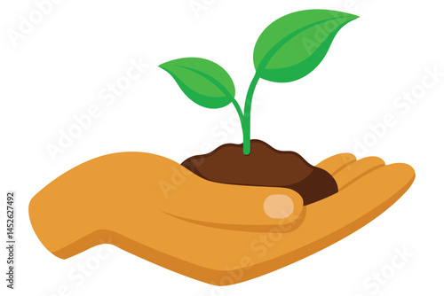 Sprout in hand. Young seedling in handbreadth. Vector illustration of plant new life symbol