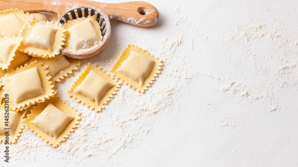 A chef preparing traditional Italian ravioli while wearing an apron, captured in high-resolution detail. A chef preparing traditional Italian ravioli while wearing an apron, captured in high-resolution detail.