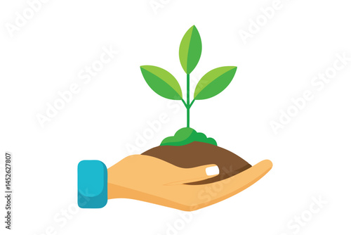Sprout in hand. Young seedling in handbreadth. Vector illustration of plant new life symbol