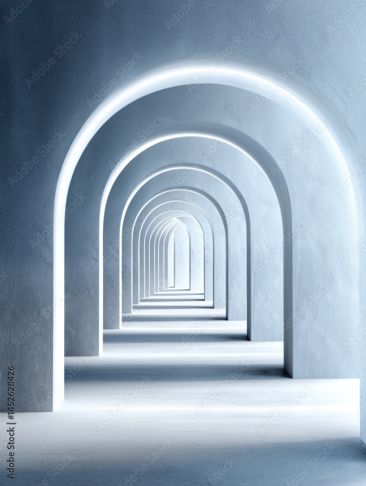 Obraz premium Arched Tunnel Perspective: Modern Architecture, Light and Shadow, Minimalist Design