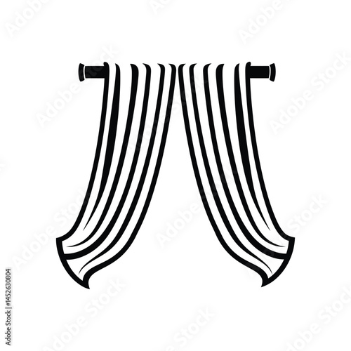 Elegant Black Silhouette Curtains Drapes with Rods on Transparent Background