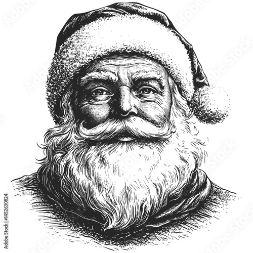 Santa Claus sketch, vintage vector illustration, old woodcut engraving, retro Christmas drawing, black and white holiday art, hand drawn style, festive vintage figure, antique holiday design