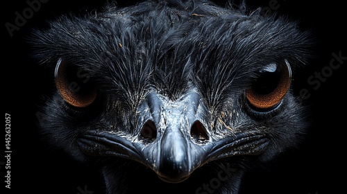 A close up of an ostrichs Face ts large curious eyes