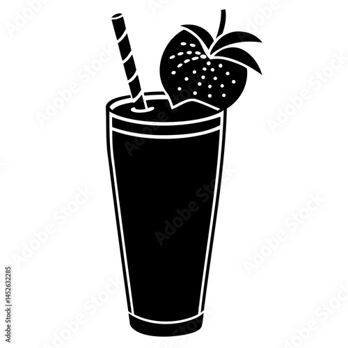 Strawberry smoothie vector art: delicious fruit drink with straw for healthy lifestyle and summer refreshment isolated on transparent background