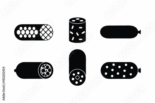 set of Salami icon silhouette vector illustration