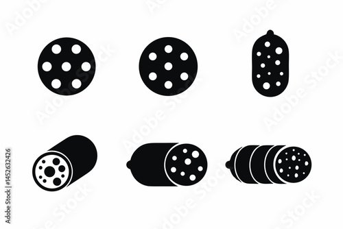 set of Salami icon silhouette vector illustration