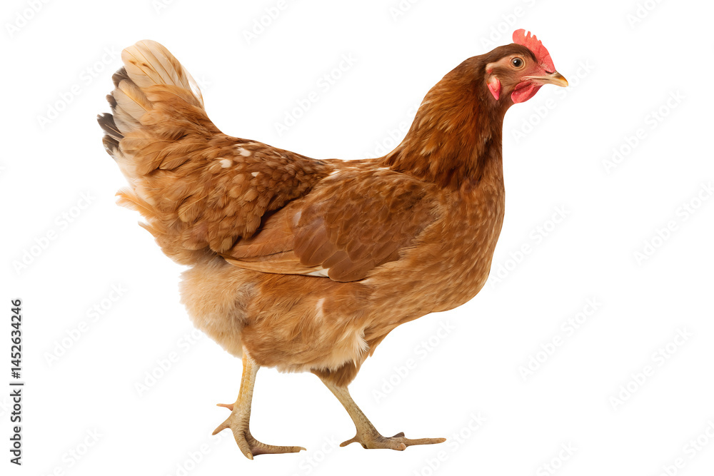 Fototapeta premium Full body of brown chicken hen standing isolated on Transparent background