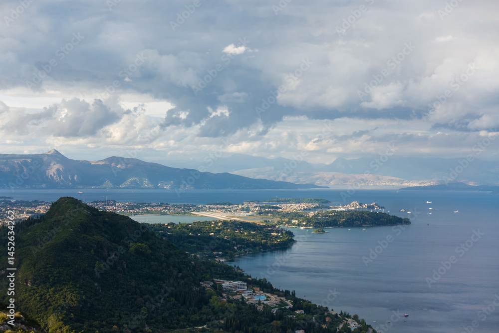 Amazing view from the mountain to the surrounding area in Corfu island, Greece Amazing view from the mountain to the surrounding area in Corfu island, Greece