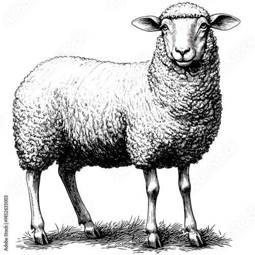 Vintage block print style sheep illustration, black sketch, old engraving style, grunge vector effect, monochrome animal art, hand drawn sheep, rustic farming decor, farm wall art,