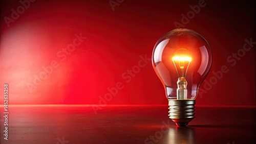 A single light bulb sitting on a red background with a soft, warm glow illuminating the surrounding area, creating a cozy ambiance , minimalist style, light bulb