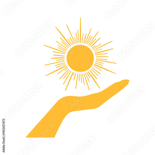 Golden Sun in Hand, Hope, Wellness, and Positive Energy