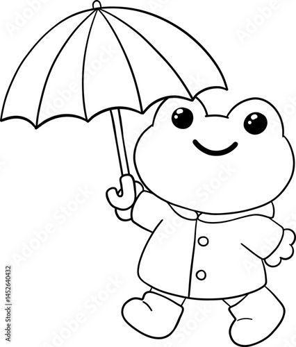 Frog with Umbrella Outline