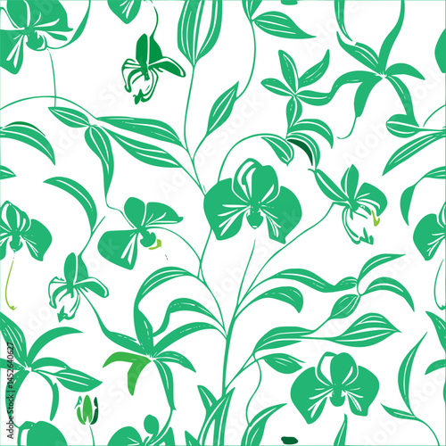Emerald flora seamless pattern, botanical harmony in a flowing, vibrant design
