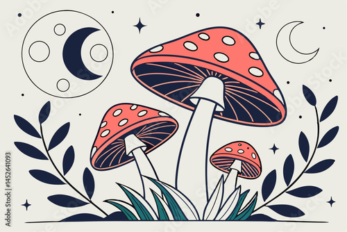 abstract mystical image of wild poisonous witch mushrooms.