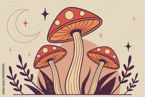 abstract mystical image of wild poisonous witch mushrooms.