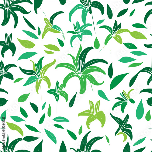 Botanical allure: An intricate pattern of green flowers and foliage design