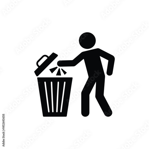 Simple icon of a person discarding waste into a trash can.