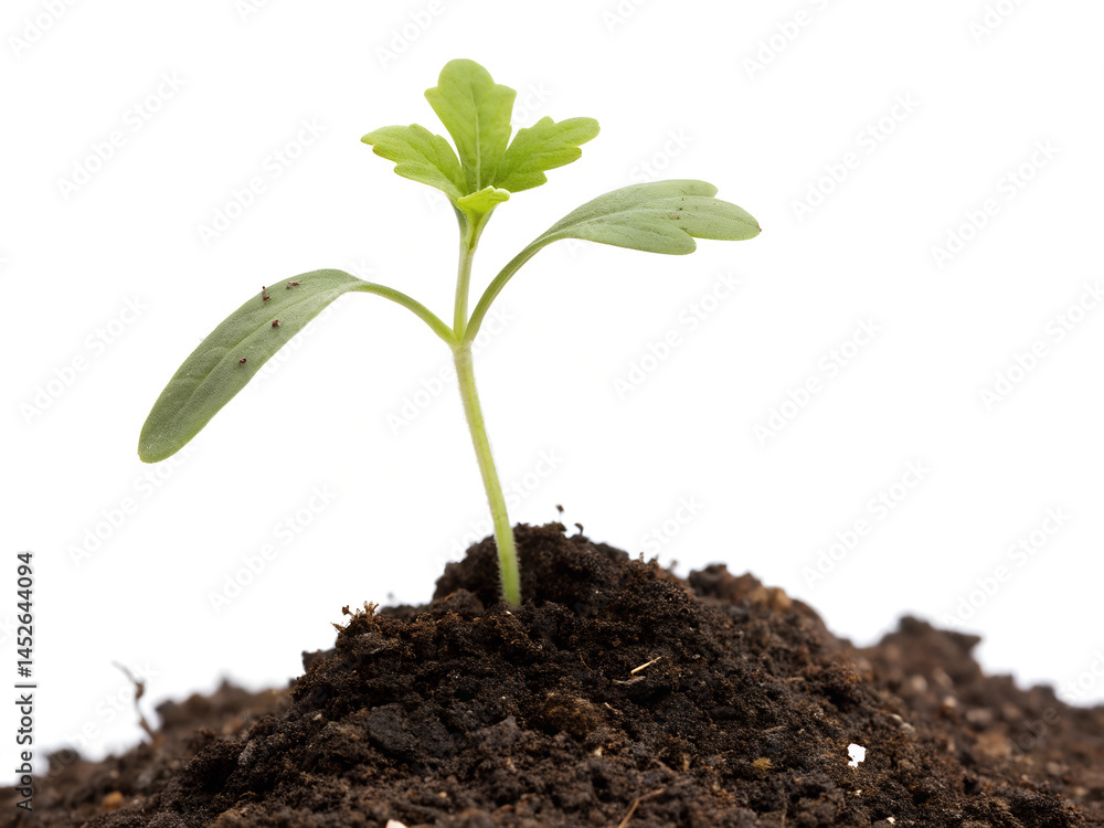 Young seedling growing on the ground isolated on white background. Young seedling growing on the ground isolated on white background.
