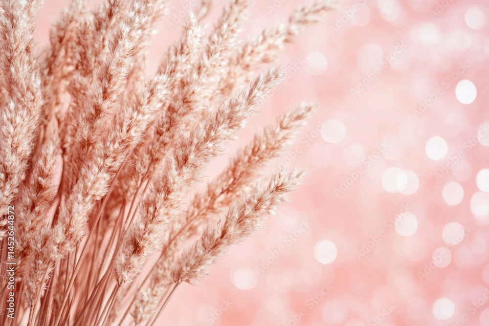 Fototapeta premium Serene close-up of wheat sheaves against a soft pink background a decorative natural image