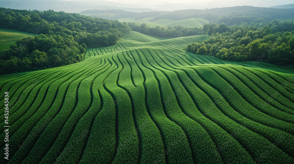 aerial photo of monoculture farmland with high contrast color rows aerial photo of monoculture farmland with high contrast color rows