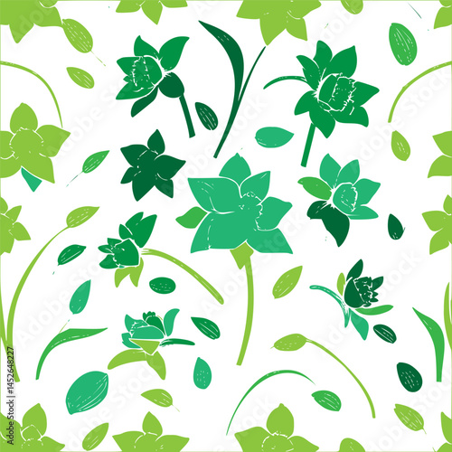 Botanical Reverie: An Abstract Dance of Emerald Flowers on a White Backdrop
