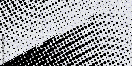 Diagonal spot halftone gradation texture. Fade oblique stripe gradient background. Black slanted pattern backdrop. Vector illustration