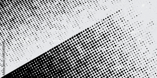 Diagonal spot halftone gradation texture. Fade oblique stripe gradient background. Black slanted pattern backdrop. Vector illustration