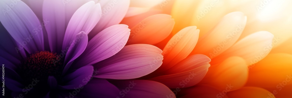 Fototapeta premium A vibrant abstract background featuring overlapping petals in shades of purple and orange, creating a soft gradient effect