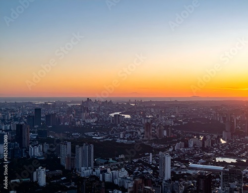 Wallpaper Mural Stunning sunset cityscape panorama. Golden hour light bathes urban sprawl. Torontodigital.ca