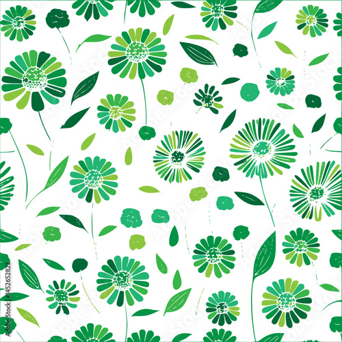 Green floral seamless pattern illustration with light and dark shades on white