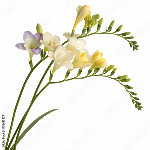 Freesia 3D rendered flower delicately isolated on a white background with vibrant colors and intricate details
