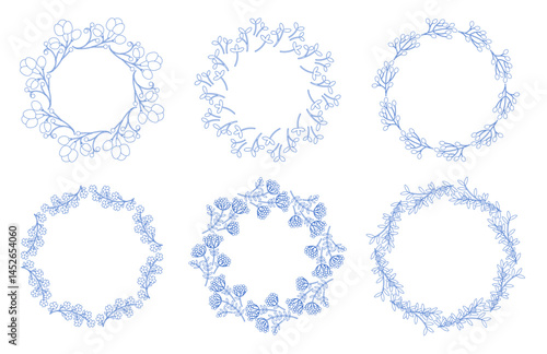 Mediterranean blue branches circle frame set.