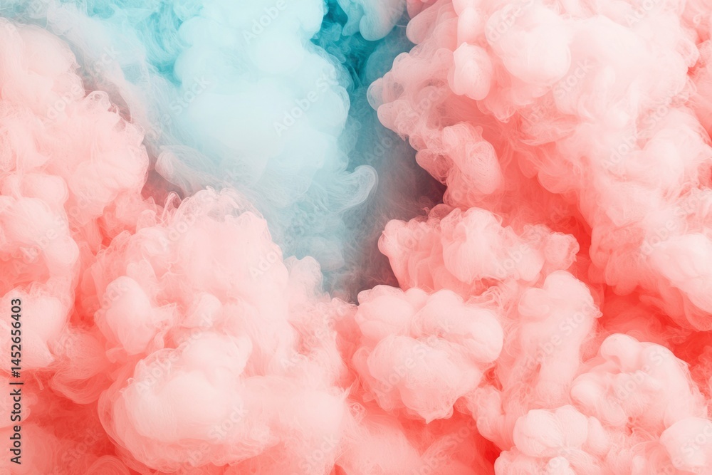 Fototapeta premium Abstract swirling pink and blue smoke blend creates dreamlike, cloudy texture and depth
