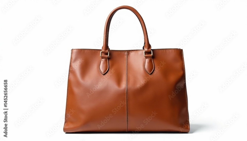 Fototapeta premium Brown leather tote bag, isolated on white background, brown bag, shopping bag, travel bag