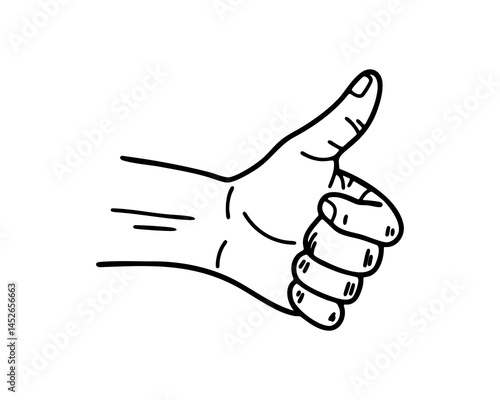 Thumbs Up Hand Sign Vector Illustration for Encouragement and Positive Feedback in Minimalist Black and White Design Style