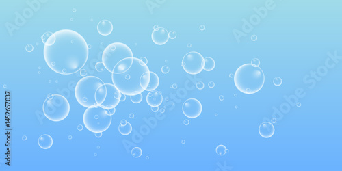 Set of colorful soap bubbles for design creation. Isolated, transparent, realistic soap bubbles on transparent background.