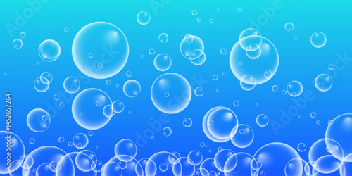 Set of colorful soap bubbles for design creation. Isolated, transparent, realistic soap bubbles on transparent background.