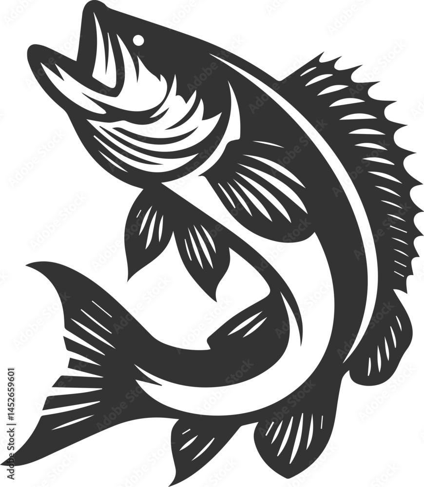 Fototapeta premium Sea bass fish vector silhouette