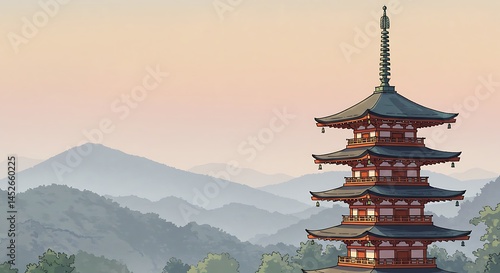 Wallpaper Mural Japanese Pagoda with Mountains Torontodigital.ca