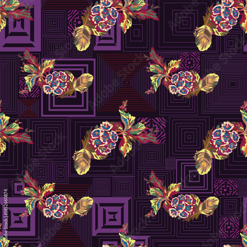 a pattern with a lot of flowers and leaves