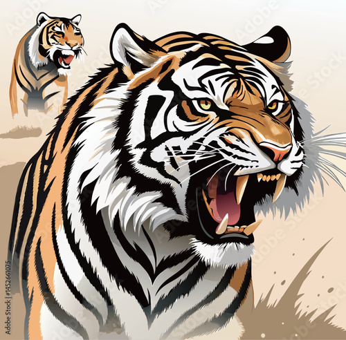 Intense Tiger Illustration with Depth