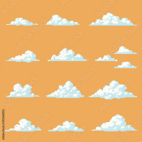 pixel art landscape cloud set