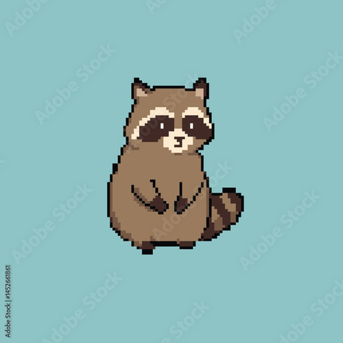 pixel art cute brown raccoon