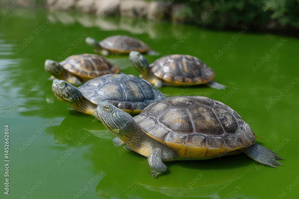 Naklejka premium Turtles in Green Water
