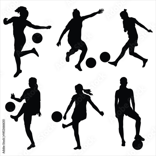 Female soccer silhouettes set