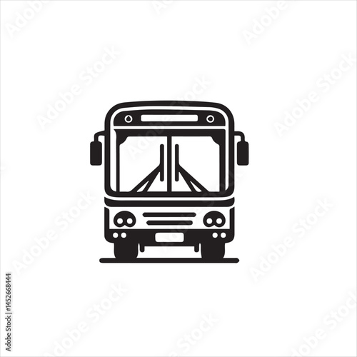 Minimalist Bus Icon Front View – Black Silhouette Vector of Urban Transit Symbol in Flat Style on White Background
